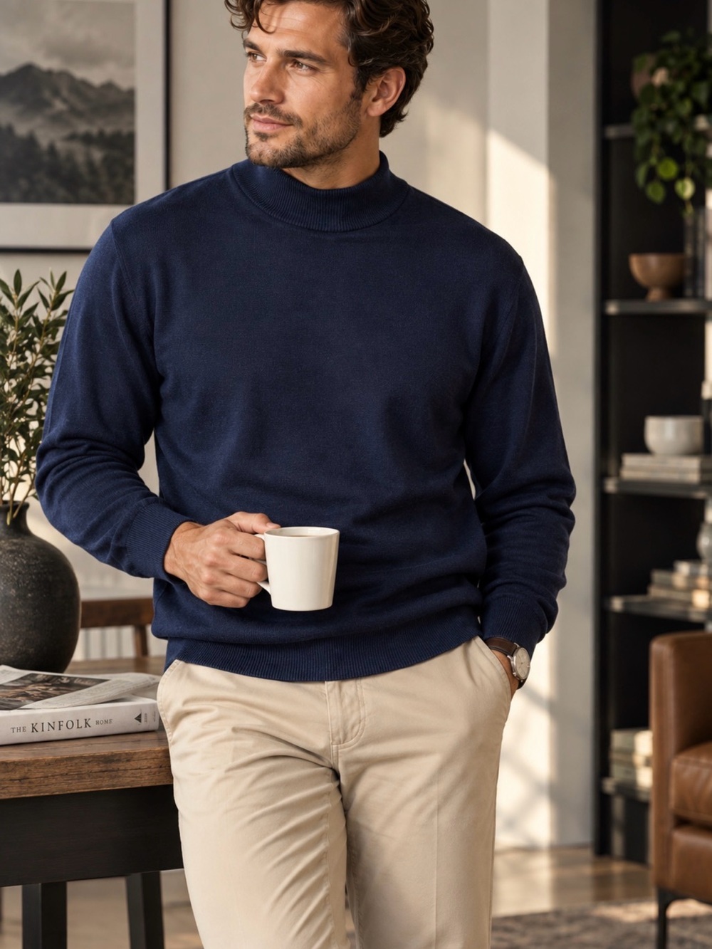 NWT John Ashford Extra Fine Merino Wool Mock Neck Sweater XL Navy